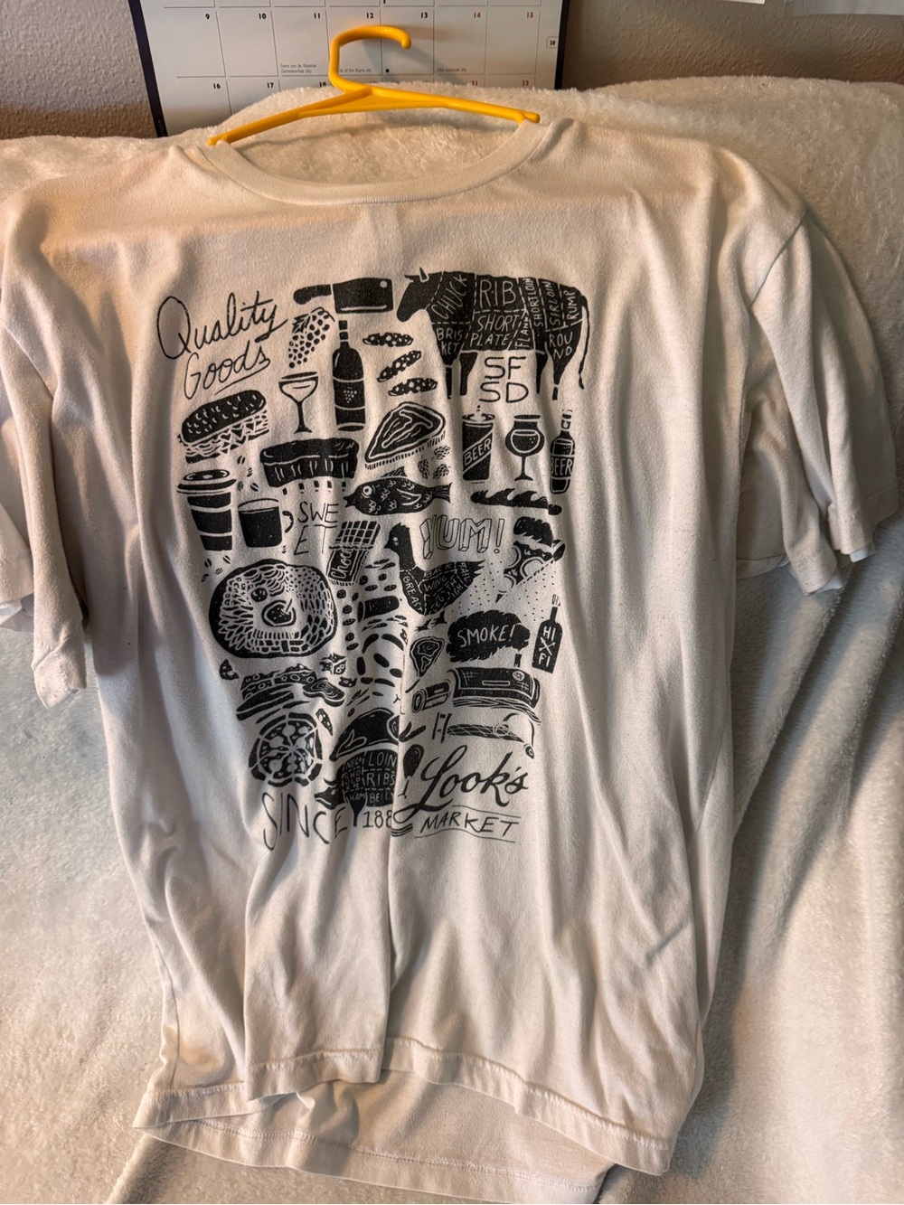 American Apparel Cream Short Sleeve Tee with Black Food Graphic